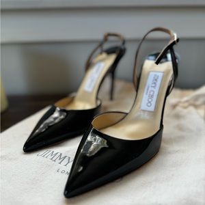 Jimmy Choo Black Leather Slingback Pointed Toe Heels size 36 Made in Italy